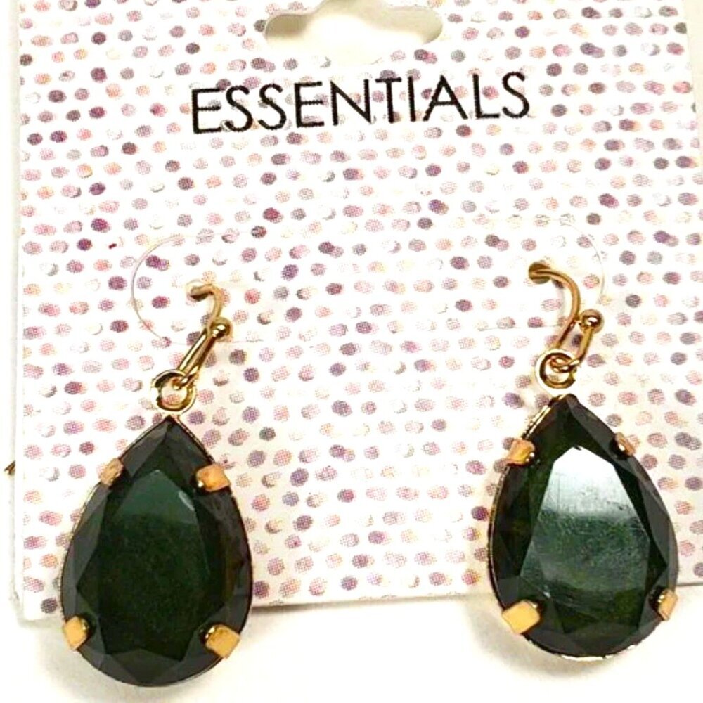 Elegant Green Teardrop Dangle Earrings – Gold-Tone Statement - Women's Jewelry